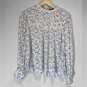 M&S Ivory Floral Boho Cottagecore Blouse Sz 6